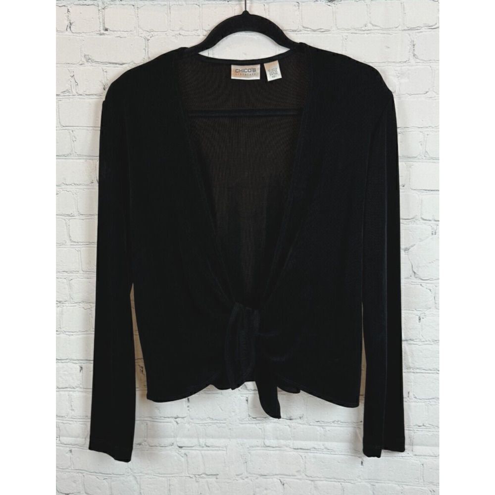 CHICO'S TRAVELERS black knit open knot front cardigan sweater 1 M